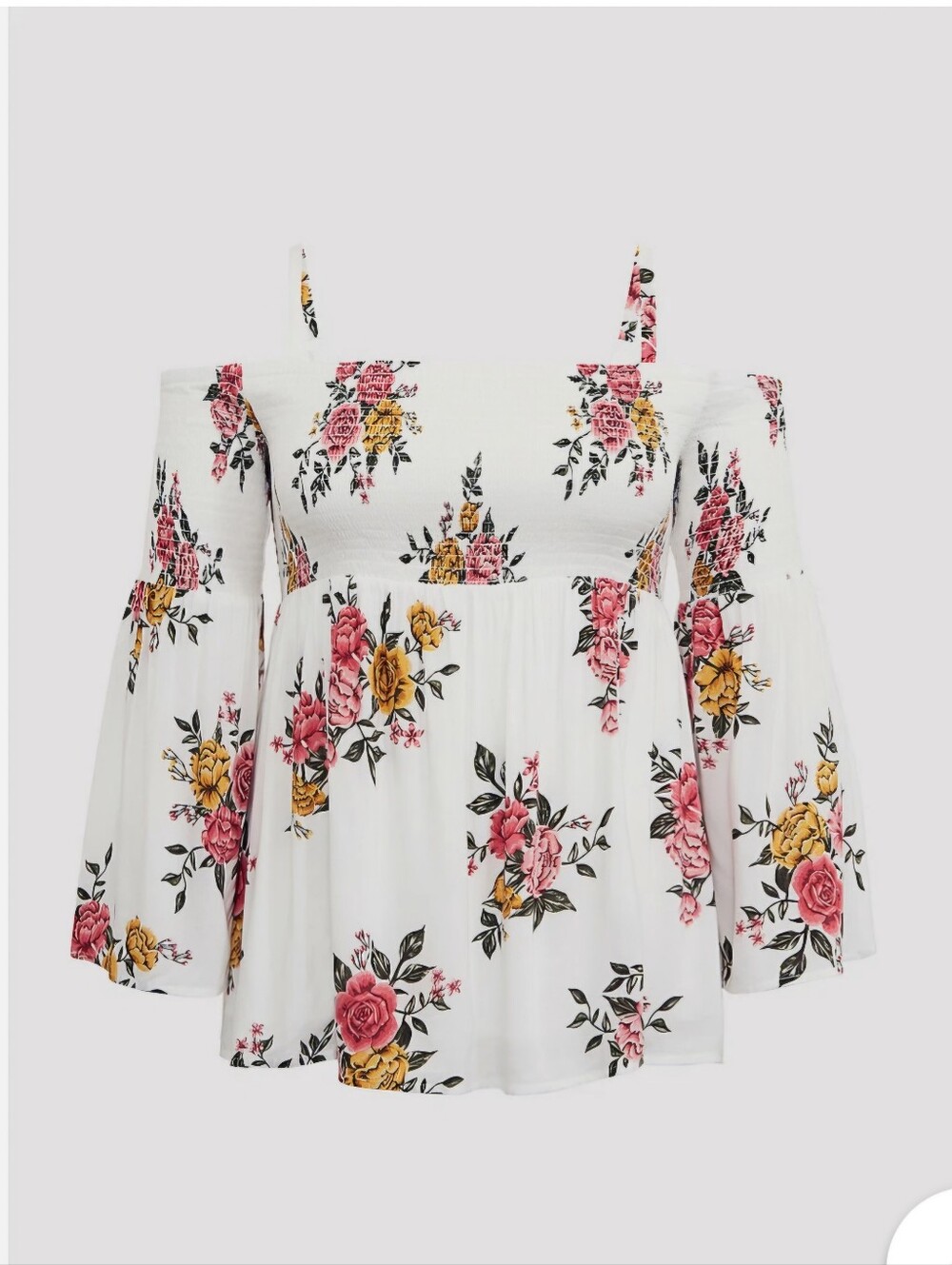 Torrid Cold Shoulder Smocked Blouse. Lightweight Fabric. Ivory With Floral Print